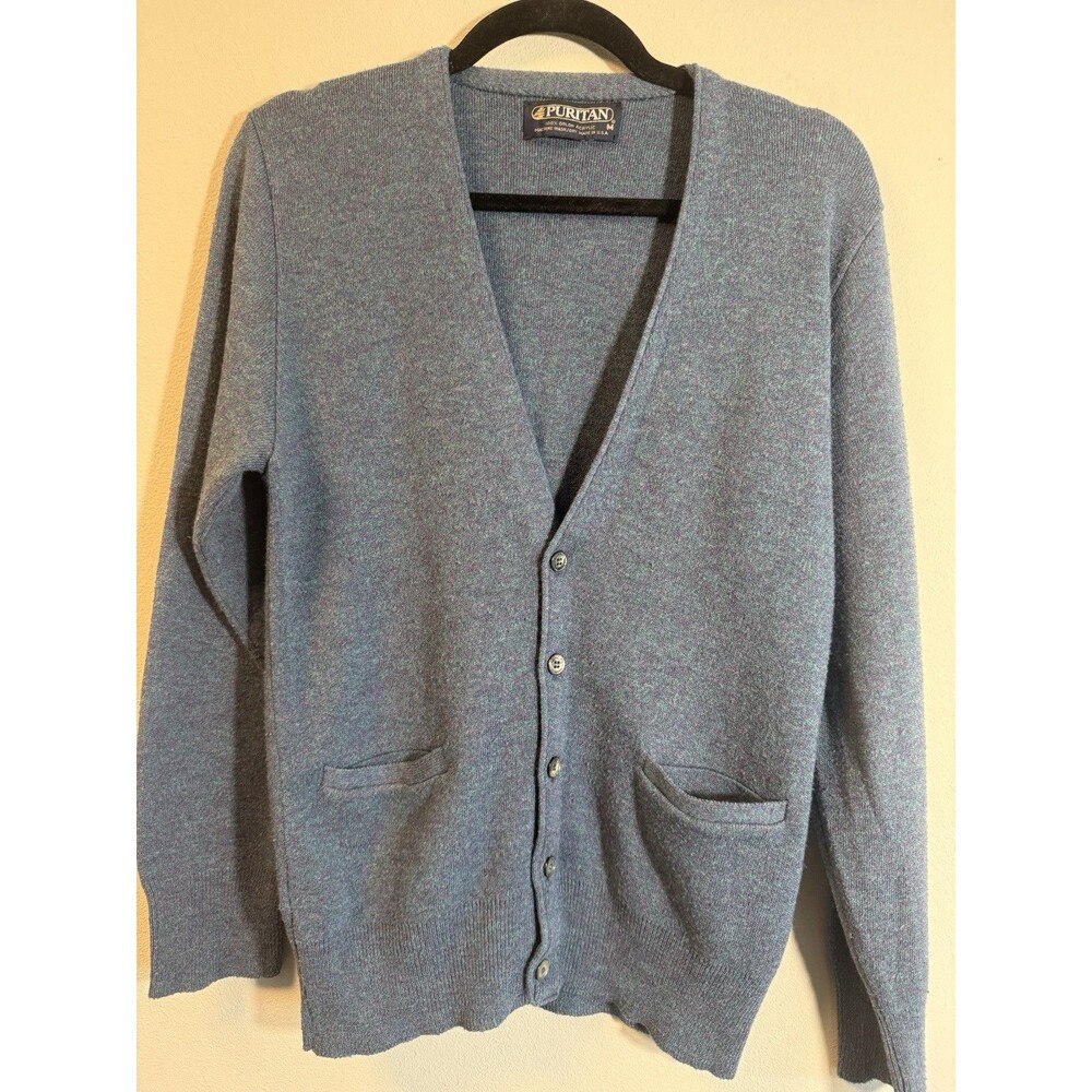 Puritan Men's V-Neck Button Front Cardigan Sweater w/ Pockets Blue M